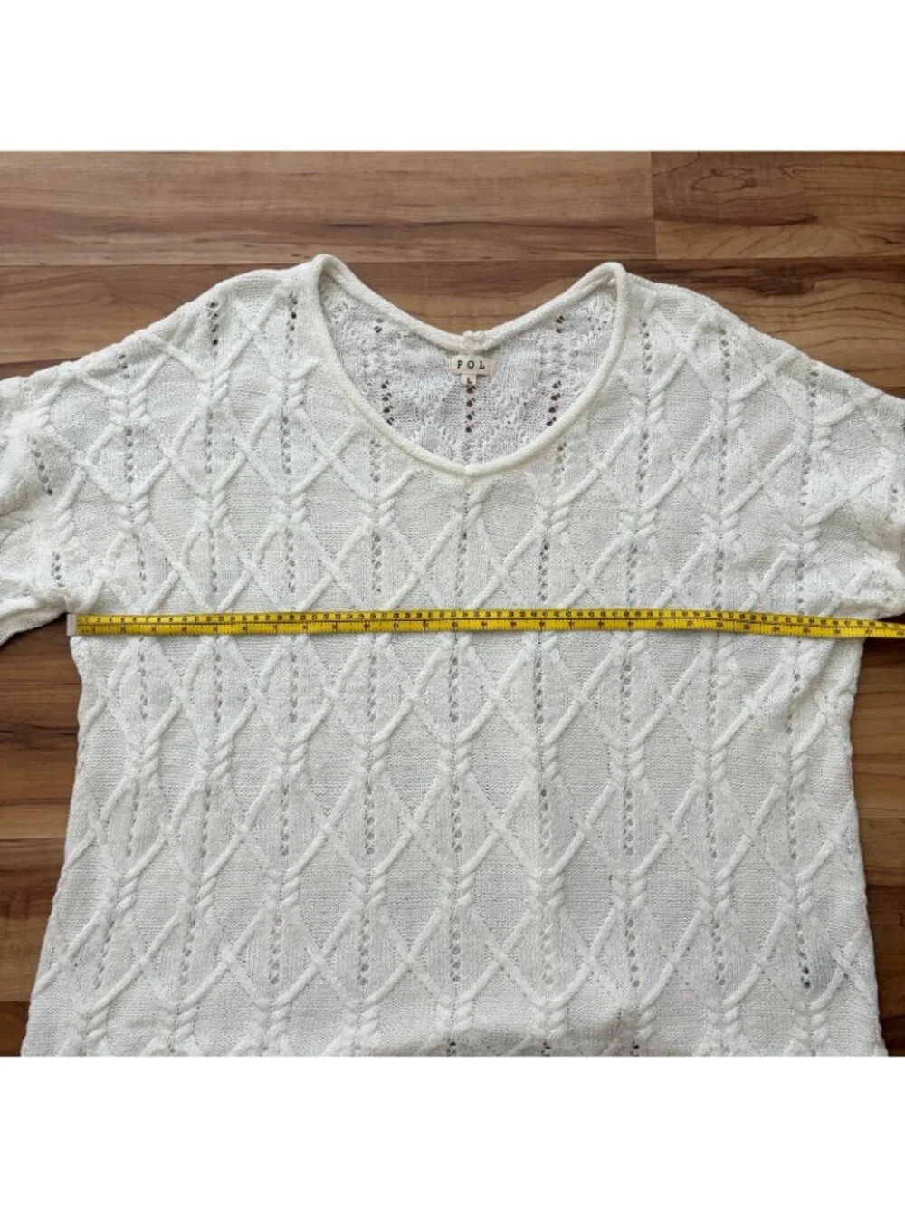 POL Womens Size Large Ivory Open Chunky Knit Sweater Oversized Bell Sleeves